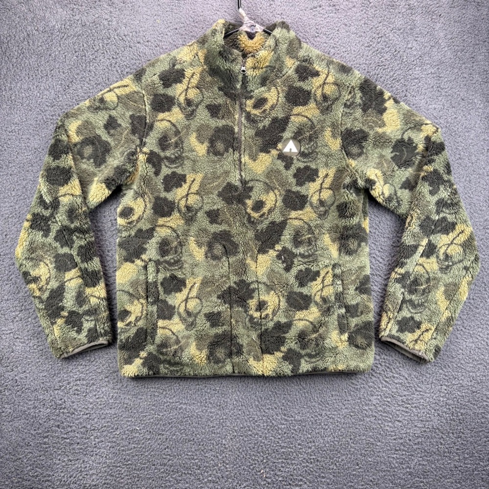 Airwalk‎ Men Fleece Jacket Camo Floral Print Mock Neck Zip Up XS TP